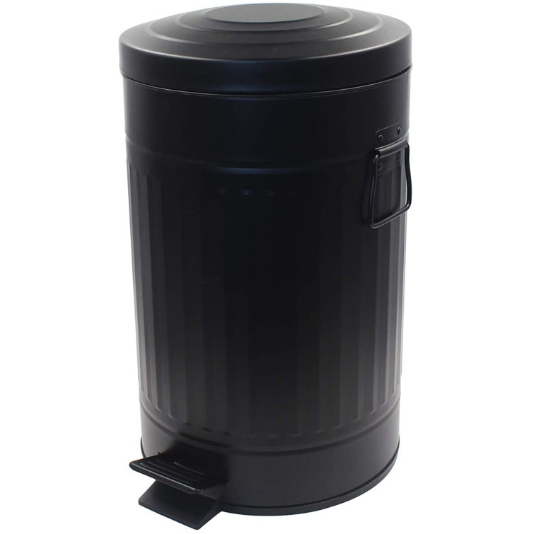 TianRan Small Trash Can With Lid, 1.3 Gallon Metal Black Step Trash Can